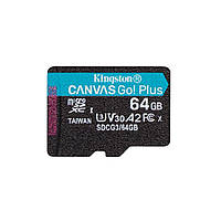 Картка пам'яті Kingston 64 GB microSD class 10 UHS-I U3 A2 Canvas Go Plus (SDCG3/64GBSP)