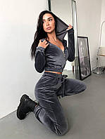 Плюшевый велюровый спортивный костюм укороченная кофта на молнии и штаны с манжетами (р. 42-44) 22SP2017