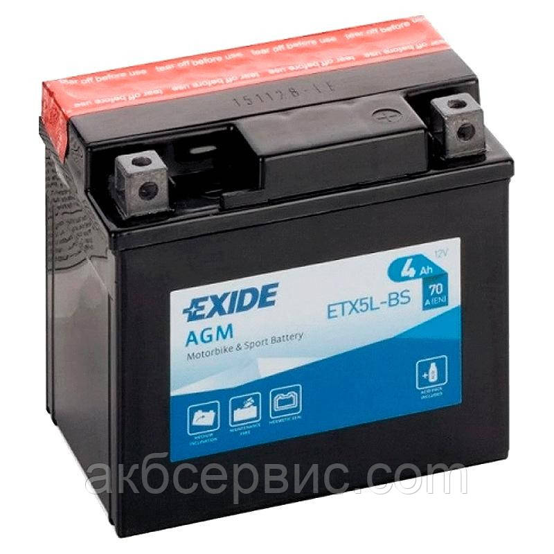 Mото акумулятор Exide 4 ah AGM ETX5L-BS (сухозаряджений)