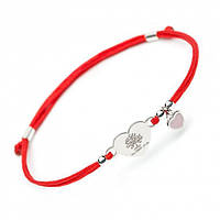 Серебряный браслет на шнурке Family Tree Jewelry сердце - Tree of Life Red Rope Bracelet with Love Heart