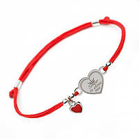 Серебряный браслет Family Tree Jewelry Вдохновляющий на красной шелковой нити Сердце с гравировкой Semper in