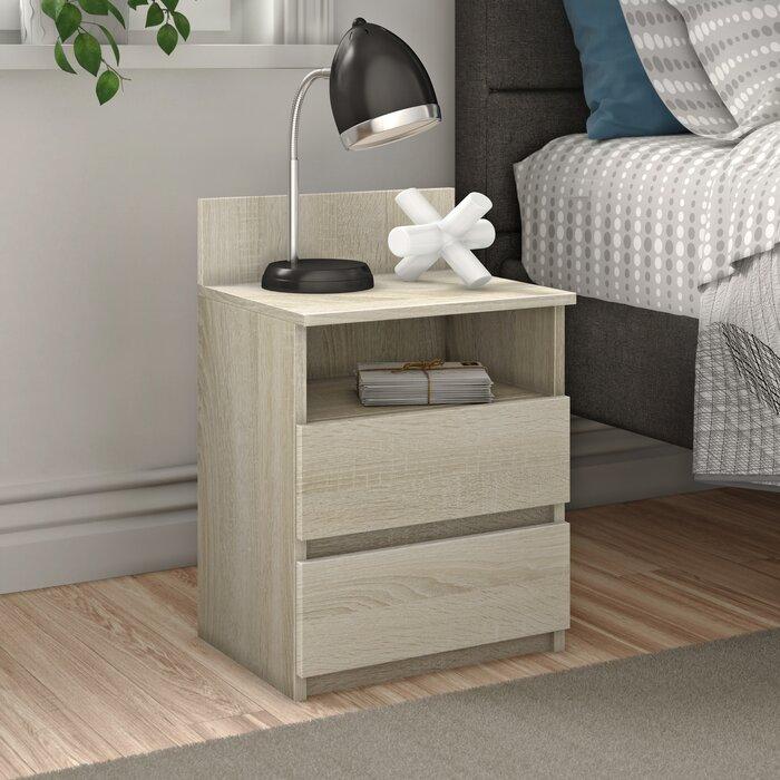 Приліжкова тумбочка на дві шухляди, тумбочка в спальню з нішів/колір Дуб сонома