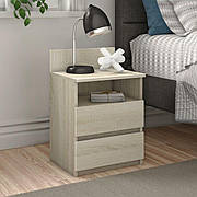 Приліжкова тумбочка на дві шухляди, тумбочка в спальню з нішів/колір Дуб сонома