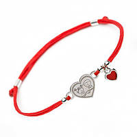 Серебряный браслет Family Tree Jewelry на красной шелковой нити для мам - Мальчик и Девочка в сердце - Boy &