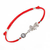 Серебряный браслет для мам Family Tree Jewelry на красной шелковой нити с подвеской - Девочка и надпись Honey