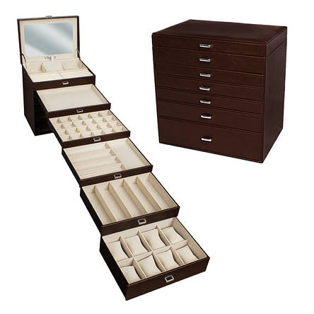 Велика скринька-органайзер Elegant Collection для прикрас, 6 рівнів, коричнева, фото 1