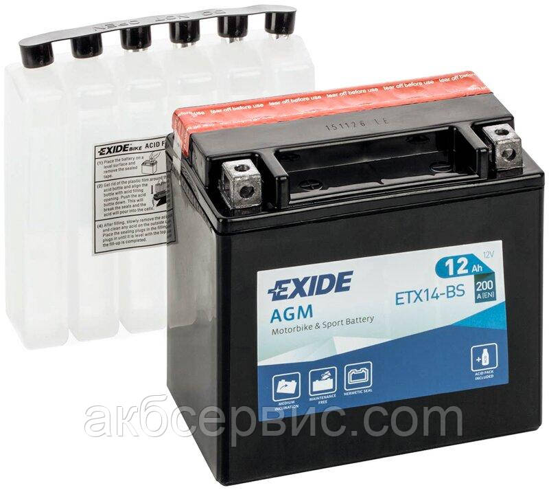 Mото акумулятор Exide 12 ah AGM ETX14-BS (сухозаряджений)