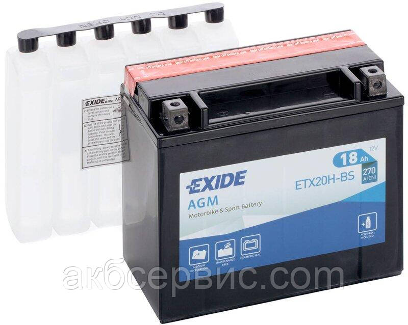 Mото акумулятор Exide 18 ah AGM ETX20H-BS (сухозаряджений)