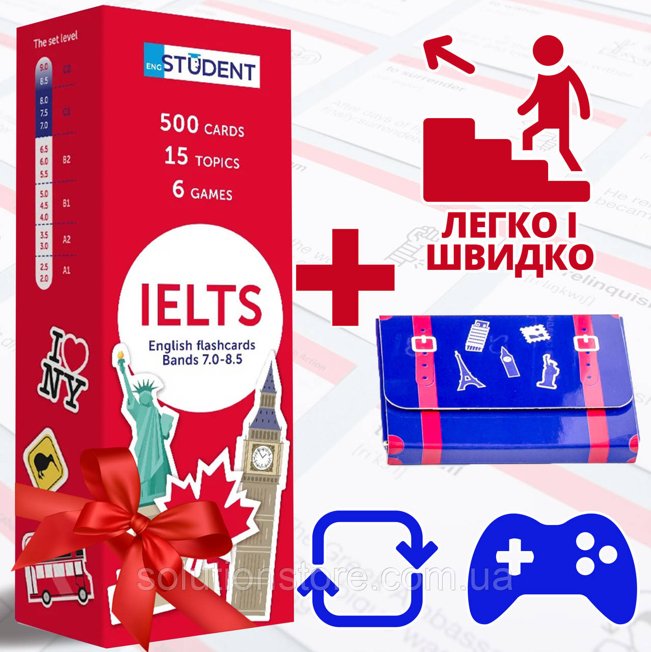 Картки для вивчення англійської мови English Student IELTS ENG TO ENG 500 англо-українських карток