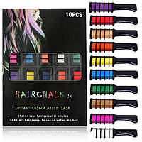 Набор мелков для волос 10 шт Hair chalk Разноцветные красители гребешок для детей и взрослых