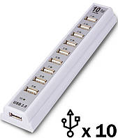 Разветлитель переходник Home Fest USB HUB 10 Ports 220В Белый многофункциональный - Зарядное устройство для