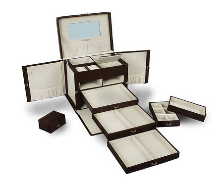 Велика скринька-органайзер Elegant Collection для прикрас 2 в 1 з мініорганайзером, коричнева, фото 1
