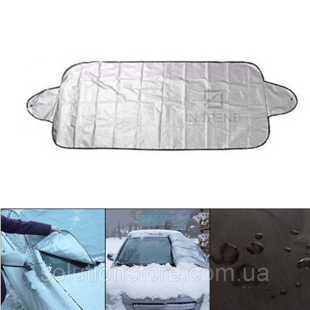Накидка-чехол на лобовое стекло автомобиля 142,5х48 см Чёрно-серебреная Защитный от замерзания снега наледи и - фото 3 - id-p1628932637