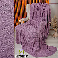 Плед в клетку 210х220 см Фиолетовый Вязаный Двусторонний покрывало из Шерсти на двуспальную кровать диван
