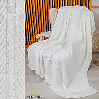 Плед косичка 210х220 см Amore Белый Вязаный Двусторонний покрывало из Шерсти на двуспальную кровать диван
