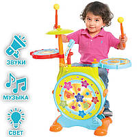 Барабанная установка Hola Drum Разноцветная Электронная Детский барабан с микрофоном и подсветкой