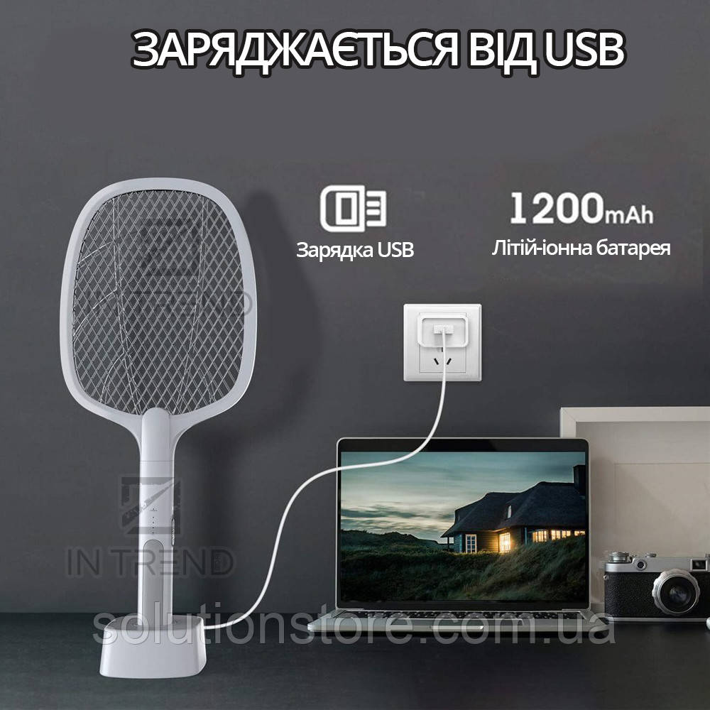 Мухобойка Электрическая Usams Mosquito Swatter Белая USB лампа ракетка от комаров - фото 7 - id-p1628938415