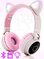 Наушники с кошачьими ушками Беспроводные Wireless headphones Cat ear W27 Серые с Bluetooth гарнитурой и LED