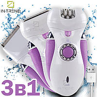 Эпилятор женский Nikai 7698 Бело-фиолетовый аккумуляторный беспроводной с 3 насадками для удаления волос с
