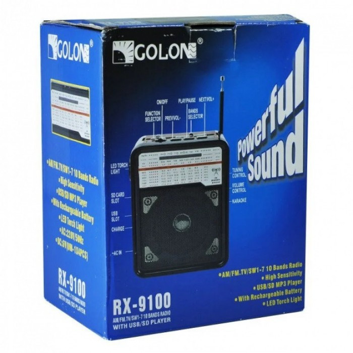 Радиоприемник с USB выходом GOLON RX-9100 Чёрный с синий - фото 4 - id-p1628993726