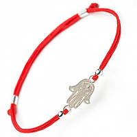 Серебряный браслет Family Tree Jewelry на красном шнурке Хамса Рука Фатимы - Hamsa Hand of Fatima Protection