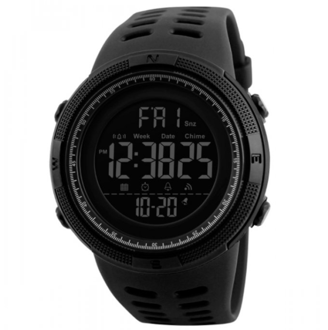 Кварцові військові та армійські чорні електронні тактичні годинники skmei з каучуковим ремінцем круглі, фото 1