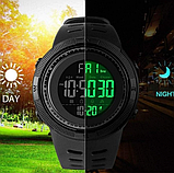 Кварцові військові та армійські чорні електронні тактичні годинники skmei з каучуковим ремінцем круглі, фото 6