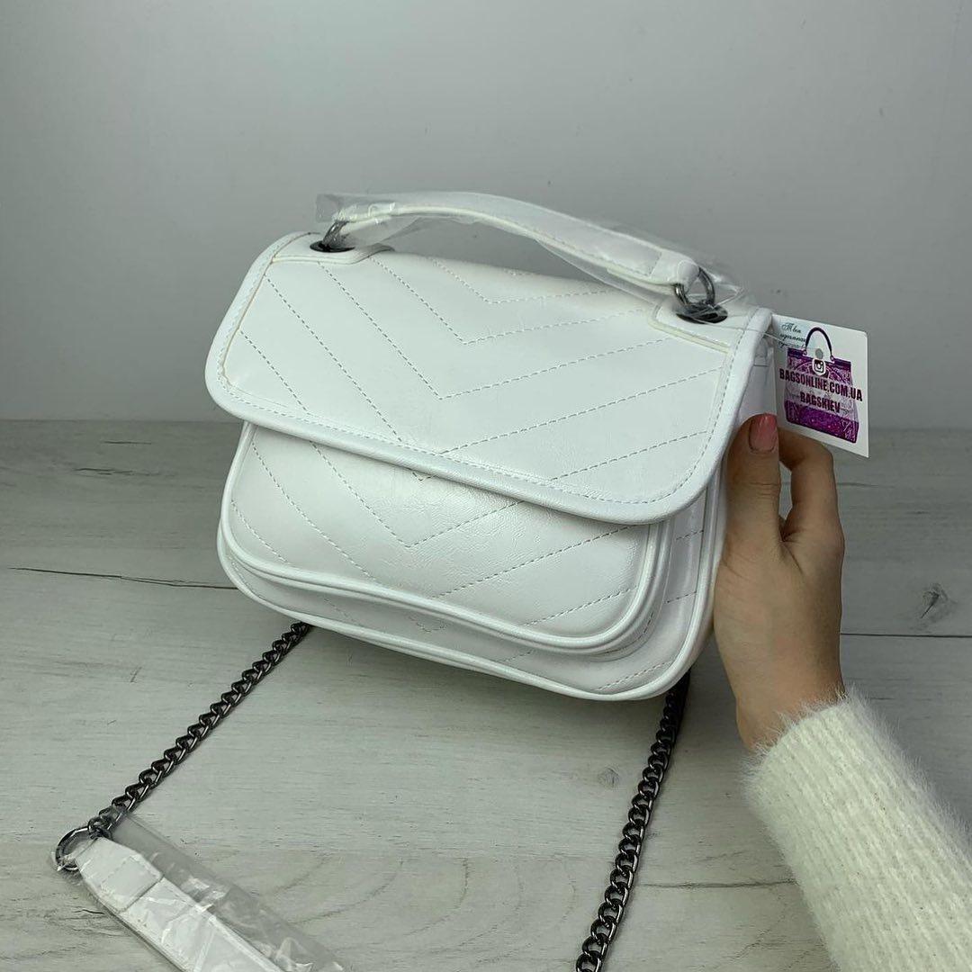 Сумка із клапаном фактура смужками + ланцюжок зі вставкою на плече А-1606-S Біла, фото 1