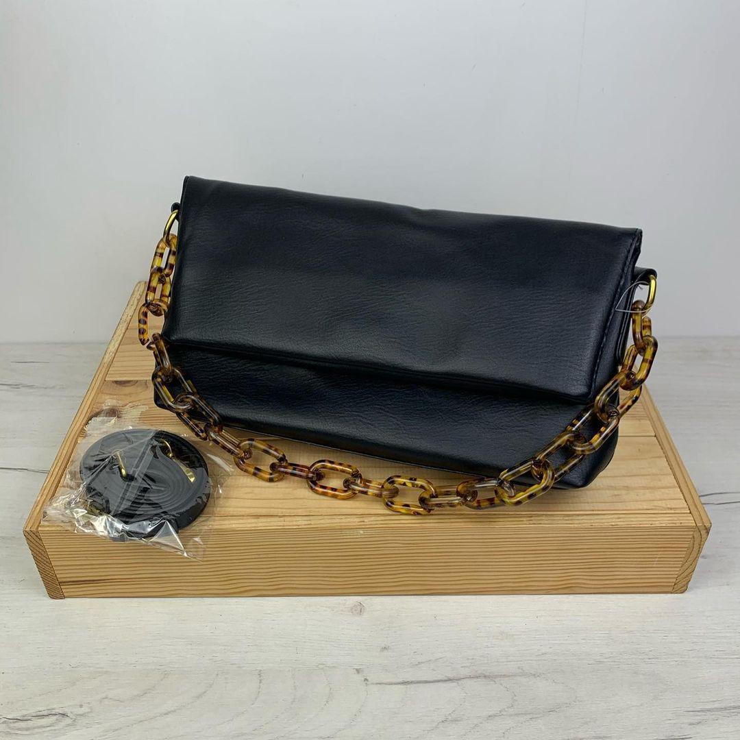 Сумка мішок з декор. ланцюжком / еко-шкіра (1786) Чорний, фото 1