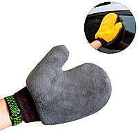 Варежка для мойки авто Серо-Желтая рукавица для мытья автомобиля, варежка микрофибра для протирки авто (NS)