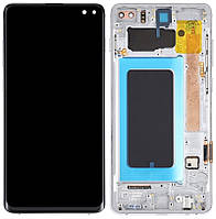Дисплей Samsung Galaxy S10 Plus G975 с тачскрином и рамкой, оригинал 100 %  Service Pack, Prism White