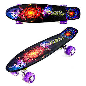 Скейт (дошка 55х14см, колеса PU зі світлом, d=6см) Best Board F 8740 Чорно-фіолетовий