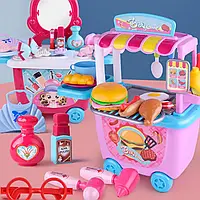 Дитячий ігровий набір "Смачна" з візком 28 предметів. Дитяча Закусна з візком кафе вулична їжа
