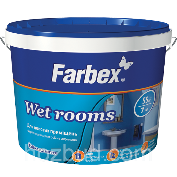 Фарба Farbex для вологих приміщень "Wet Rooms", 7 кг (біла)