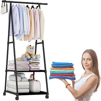 Напільна пересувна вішалка для одягу з двома полками для взуття стоянка для речей стелаж