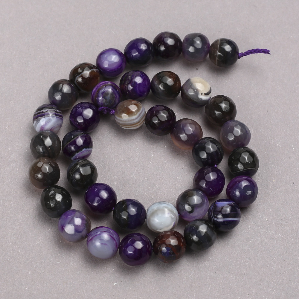 Намистини фіолетовий Агат гранована кулька d-10мм + - L-38см + -, фото 1