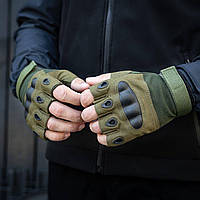 Чоловічі рукавички тактичні без пальців захисні армійські для військових ЗСУ оливкові