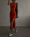 Трикотажне плаття міді літнє з вирізом на животі та розрізом на нозі (р. S, M) 77py24104, фото 3