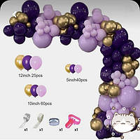 Арка из воздушных шаров фиолетовая с золотыми шариками, размер 5 метров.