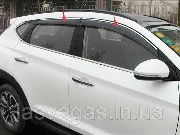 Вітровики з хром молдингом, дефлектори вікон Hyundai Tucson 2015-2021