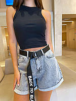 Женские джинсовые шорты короткие расклешенные с подворотами и поясом (р. 36) 79qv116