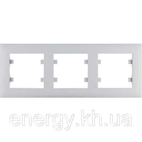 Рамка 3 пост. горизонтальна Hager Lumina Intense Срібний, фото 1