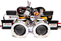 Биксеноновые линзы Cyclone G5 с ангельскими глазками и ксенон H1 6000K полный комплект.