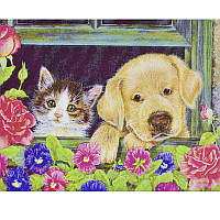 Набор алмазной вышивки "Милый щенок и котенок" любовь дружба полная выкладка мозаика 5d наборы 30х40 см