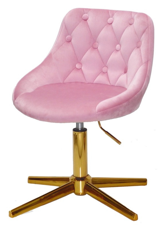 Стілець для салону, офісу в рожевому оксамиті на золотій нозі на стопах Фрез Foro Button GD-Moden Base, фото 1