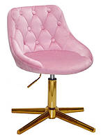 Стілець для салону, офісу в рожевому оксамиті на золотій нозі на стопах Фрез Foro Button GD-Moden Base, фото 2