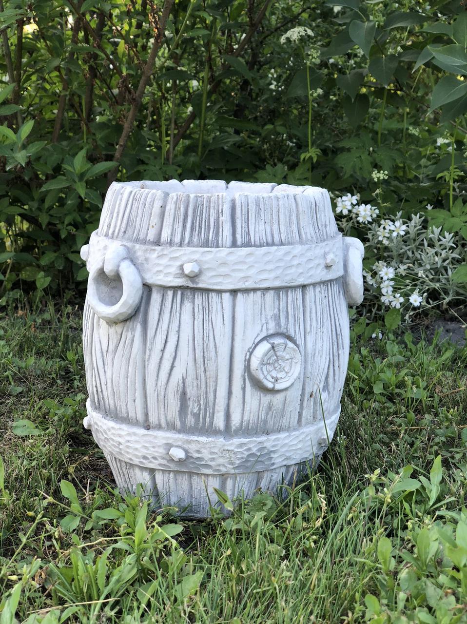 Садова ваза бочка для декору саду виготовлена ​​з цементу, ручної роботи сіра  30 см
