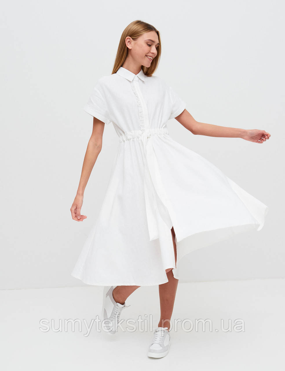 Женское платье коллекции 2023 с круглым вырезом и короткими рукавами, изготовленное из мягкой ткани с - фото 3 - id-p1629302096