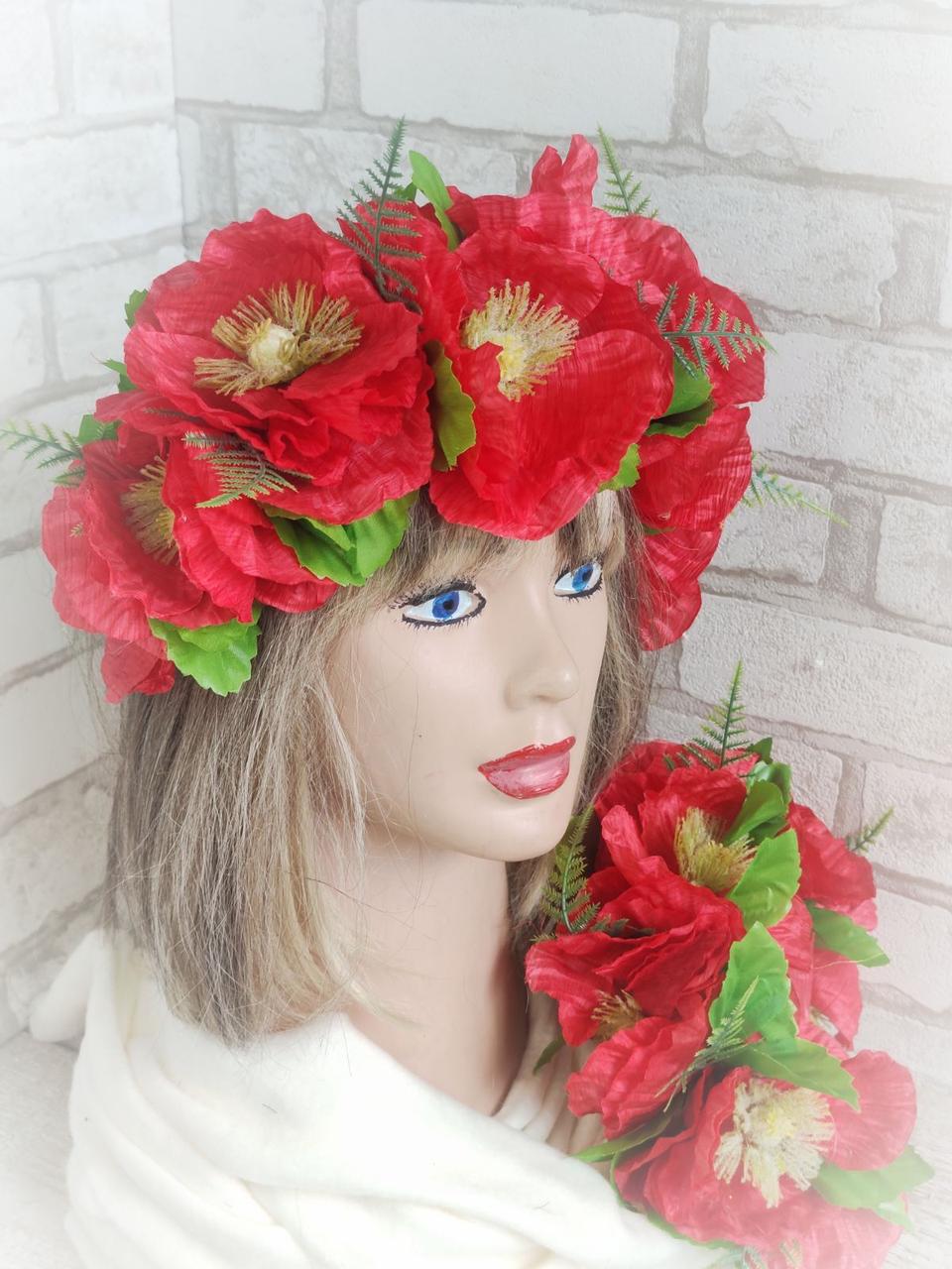 Вінок - обруч з розкішних маків без стрічок (, фото 1
