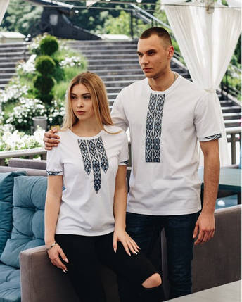 Футболка вишиванка жіноча Фортуна біла з сірим, фото 2